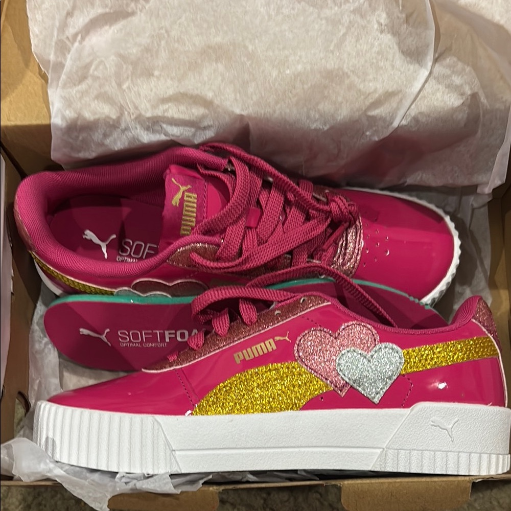 Puma Pink and Gold Sneakers with Vibrant Design